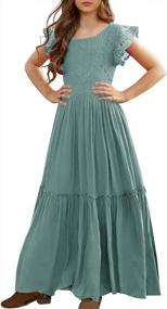 img 4 attached to MITILLY Girls Lace Flower Ruffle Sleeve A-Line Swing Wedding Party Maxi Dress With Pockets