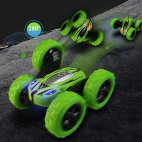 img 1 attached to Fisca RC Car Stunt Monster Truck - 4WD Double Sided Rotating Tumbling, 2.4GHz High Speed Rock Crawler With Headlights For Kids Ages 4-12