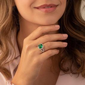 img 3 attached to Women'S 925 Sterling Silver Simulated Emerald Cushion Cut Ring, 6.50 Carats, 11Mm Size 5-9