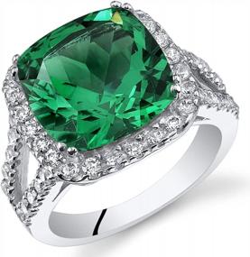 img 4 attached to Women'S 925 Sterling Silver Simulated Emerald Cushion Cut Ring, 6.50 Carats, 11Mm Size 5-9