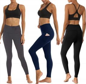 img 2 attached to Women'S High Waist Tummy Control Workout Leggings With Pockets (3 Pack) For Running, Yoga & More