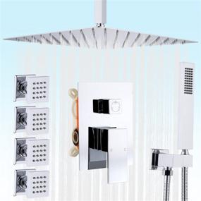 img 4 attached to Enga 12Inch Ceiling Rainfall Shower Faucet With Hand Shower Combo Set, Chrome - Body Jet Spray Rain Shower System