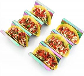 img 1 attached to Colorful Taco Holder Set Of 4 - Stainless Steel Taco Stand Tray By Titanium Plating - Perfect For Nachos, Burritos, And Fajitas - Ideal For Taco Tuesday
