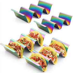 img 4 attached to Colorful Taco Holder Set Of 4 - Stainless Steel Taco Stand Tray By Titanium Plating - Perfect For Nachos, Burritos, And Fajitas - Ideal For Taco Tuesday
