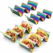 colorful taco holder set of 4 - stainless steel taco stand tray by titanium plating - perfect for nachos, burritos, and fajitas - ideal for taco tuesday logo