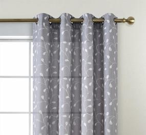 img 2 attached to Semi Sheer Curtains Linen Look Floral Embroidered Grommet 52X84 Inch Set Of 2 Grey MIUCO Living Room