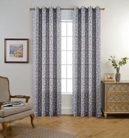 img 3 attached to Semi Sheer Curtains Linen Look Floral Embroidered Grommet 52X84 Inch Set Of 2 Grey MIUCO Living Room