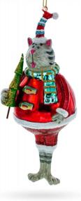 img 4 attached to Christmas Cat In A Hat Glass Ornament With Chubby Design