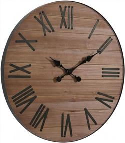 img 4 attached to 24-Inch Wooden Wall Clock With Roman Numerals - Silent Decor For Living Room, Kitchen, And Home Office
