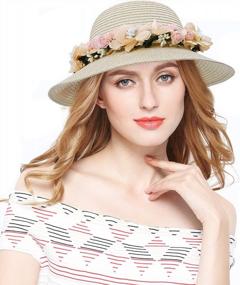 img 4 attached to Lovful Fashion Flower Lace Ribbon Wide Brim Caps Summer Beach Sun Protective Hat Straw Hats For Women