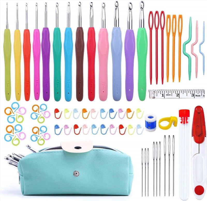 KOKNIT Crochet Hooks Set with Case,9 Ergonomic Crochet Hooks with Soft  Grip,12 Aluminum,Full Crochet Kit for Beginners Adults with Crochet Tools  and Accessories