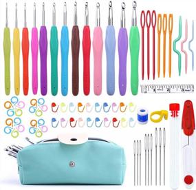 img 4 attached to 77 Piece Crochet Hook Set - Ergonomic Aluminum Crochet Hooks with Knitting 🧶 Needles, Large Eye Blunt Needles, Colorful Crochet Needles, Plastic Stitch Markers, and Convenient Case