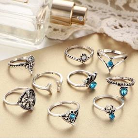 img 1 attached to 9-Piece Vintage Anchor Mermaid Knuckle Stacking Midi Rings Set (Rg001866)