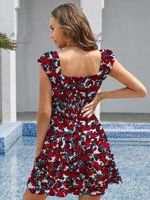 img 2 attached to YOBECHO Women'S Summer Ruffle Sleeve Sweetheart Neckline Printing Dress Mini Dress