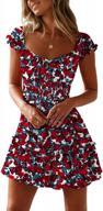 yobecho women's summer ruffle sleeve sweetheart neckline printing dress mini dress логотип