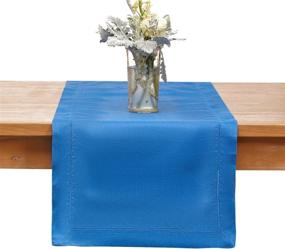 img 4 attached to Navy Blue Handmade Linen Table Runner - 16 X 126 Inches Long - Machine Washable