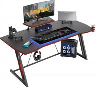 40 inch z shaped gaming desk for pc computer, home office workstation with cup holder and headphone hook - desino logo