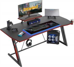 img 4 attached to 40 Inch Z Shaped Gaming Desk For PC Computer, Home Office Workstation With Cup Holder And Headphone Hook - DESINO
