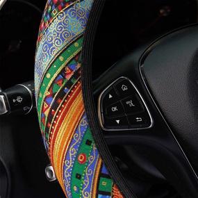 img 1 attached to Silence Shopping 3 Pack Boho Steering Wheel Cover With Car Cup Holder Coasters Universal Baja Hippie Bohemian Style Steering Wheel Covers Cute Car Steering Wheel Cover For Women Girl 15 Inch (Orange)