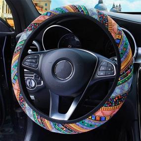 img 3 attached to Silence Shopping 3 Pack Boho Steering Wheel Cover With Car Cup Holder Coasters Universal Baja Hippie Bohemian Style Steering Wheel Covers Cute Car Steering Wheel Cover For Women Girl 15 Inch (Orange)