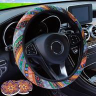 silence shopping 3 pack boho steering wheel cover with car cup holder coasters universal baja hippie bohemian style steering wheel covers cute car steering wheel cover for women girl 15 inch (orange) логотип