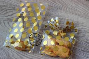 img 4 attached to 🍬 100 Count Gold Polka Dot Candy Bags featuring 100Pcs Gold Metallic Twist Ties - Clear Plastic Treat Bags for Cookie Candy Snack Gift Wrapping Party Favor - Dimensions 5.1'' x 8.2'' x 1.5''