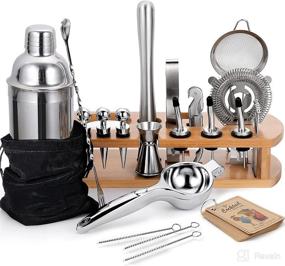 img 4 attached to 🍸 Complete 24-Piece Cocktail Shaker Bartender Kit with Stand - Premium Martini Shaker, Mixing Spoon, Muddler, Measuring Jigger, Lemon Squeezer, Tongs, Corkscrew & More - Professional Bar Tools Set