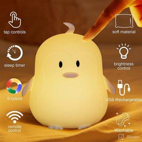 img 3 attached to 🐧 Penguin Night Lights Lamp: 9 Color Cute Animal Desk Lamp for Kids - Battery Operated LED Tap Nightlight for Nursery and Room Decor - Perfect Gift for Girls and Boys