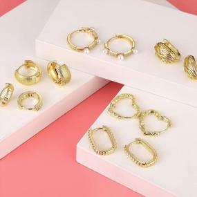 img 2 attached to Золотые серьги-кольца Papasgix: идеальный набор для женщин и девочек, стильные скрученные хрящи и массивные кольца для потрясающего образа и идеальные идеи подарков