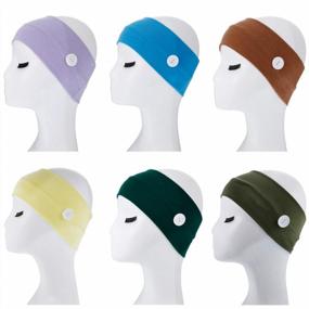 img 4 attached to 6 Pack Headbands W/ Buttons To Secure Face Cover - Elastic Hair Bands For Women & Men Workers | Relax Your Ears!