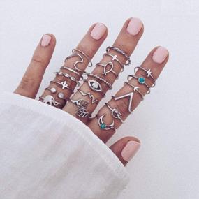 img 3 attached to Vintage Stackable Knuckle Ring Set For Women And Girls - 7-19Pcs Silver Star And Moon Finger Rings For Midi Styling