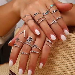 img 1 attached to Vintage Stackable Knuckle Ring Set For Women And Girls - 7-19Pcs Silver Star And Moon Finger Rings For Midi Styling