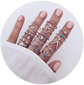 img 4 attached to Vintage Stackable Knuckle Ring Set For Women And Girls - 7-19Pcs Silver Star And Moon Finger Rings For Midi Styling