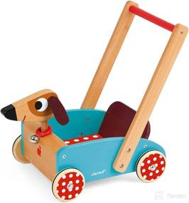 img 4 attached to Janod Crazy Doggy Cart: Adorable Wooden Push Toy Walker with Storage and Ringing Dog Bell - Encouraging Walking and Discovery (Ages 1+)