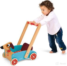 img 2 attached to Janod Crazy Doggy Cart: Adorable Wooden Push Toy Walker with Storage and Ringing Dog Bell - Encouraging Walking and Discovery (Ages 1+)