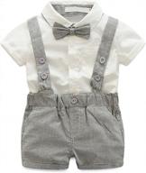 gentleman style for little boys: toddler 2 pcs set with bowtie shirt and shorts overalls logo