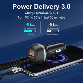 img 1 attached to 🔌 SUNDAREE 51W 2-Port Fast Car Charger Adapter with PD3.0 & QC3.0 Fast Charging and 5ft 33W Super Fast Charging Coiled Cable for Samsung Galaxy S22/21, Note20/10, iPhone