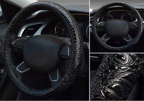 img 1 attached to 🐊 i-Will Crocodile Pattern Steering Wheel Cover Microfiber Leather | Breathable & Anti-Slip Wheel Protector | 15 Inch Universal Fit | Black