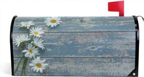 img 4 attached to Spring Sunflower And Daisy Wooden Magnetic Mailbox Cover - Rustic Blue Mailbox Wrap For Outdoor Garden Home Decor - Fits Standard Sized Post Boxes, 21" L X 18" W