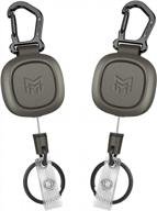 2-pack heavy duty retractable keychain with steel cable, work id badge clip and metal carabiner - 31.5-inch cord resists strain, military green logo