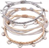 women's braided boho coin anklet set - waterproof rope friendship foot jewelry логотип