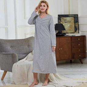 img 2 attached to Soft And Comfy Women'S Cotton Nightgowns By Keyocean - Long-Sleeved Sleepwear Gown For Moms