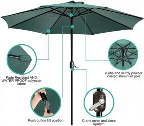 img 3 attached to Green 9FT Outdoor Patio Umbrella With Crank, 8 Ribs, Tilt Button, Fade Resistant Polyester And Aluminum Alloy Pole For Water Proof Table Coverage - UHINOOS