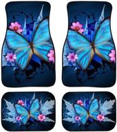 blue butterfly print car floor mats - 4-piece set for front and rear, interior protection rug, automotive carpet with anti slip rubber backing - butterflies interior accessories logo