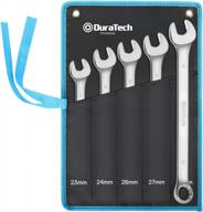 5-piece long pattern combination wrench set, metric sizes 23-30mm, 12-point design, made with durable cr-v steel and comes with a handy pouch - duratech logo