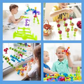 img 1 attached to 48 Piece Silicone Suction Cup Building Blocks Set - STEM Learning Toys for 🧩 Toddlers 3 Years Old - Fun Bath Toys and Sensory Play Kit for Boys and Girls