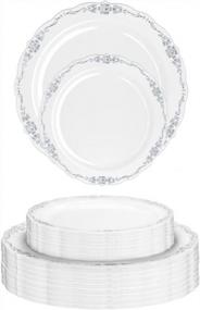 img 2 attached to Victorian-Inspired 10" Disposable Plastic Plates For Weddings And Parties In Light Grey And Silver China-Like Design - 60 Pcs
