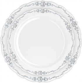 img 3 attached to Victorian-Inspired 10" Disposable Plastic Plates For Weddings And Parties In Light Grey And Silver China-Like Design - 60 Pcs