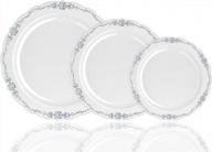victorian-inspired 10" disposable plastic plates for weddings and parties in light grey and silver china-like design - 60 pcs logo