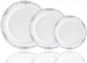 img 4 attached to Victorian-Inspired 10" Disposable Plastic Plates For Weddings And Parties In Light Grey And Silver China-Like Design - 60 Pcs